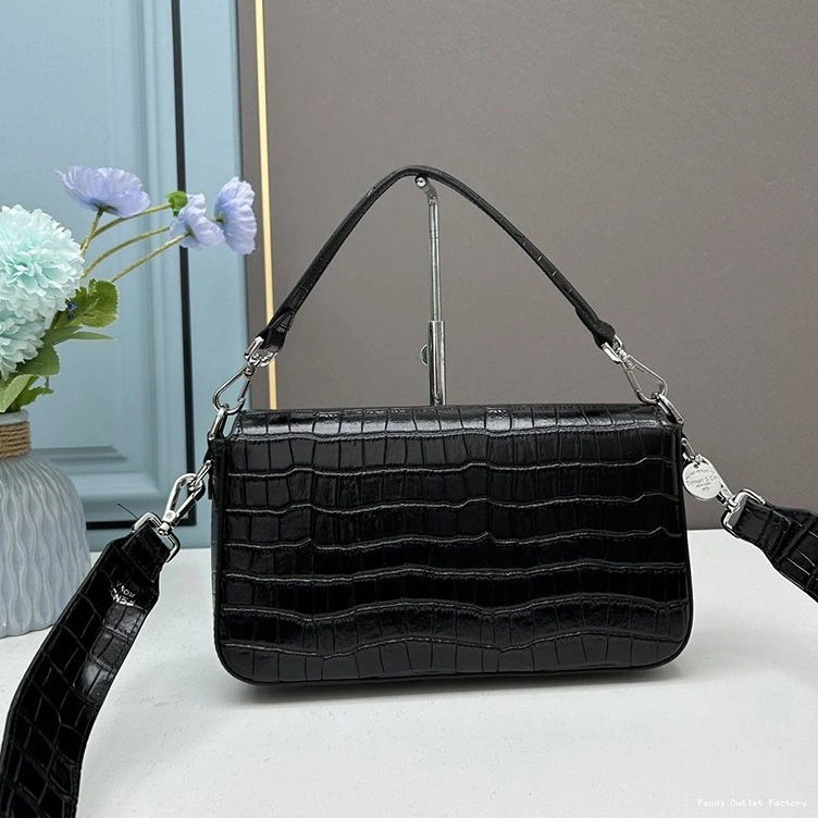 Affordable HOT In Re-Edition Crocodile Fendi Black Bag Baguette Medium Leather 0822